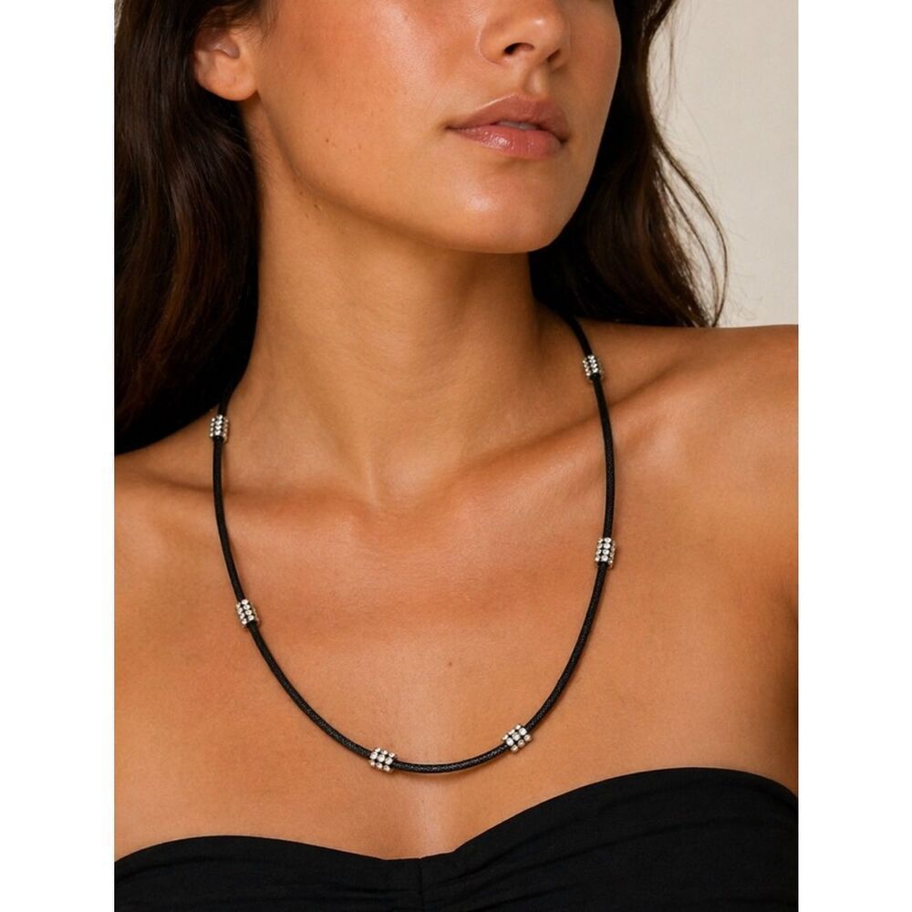 2/$20 Gunmetal necklace with jewel diamante diamond rhinestone accents